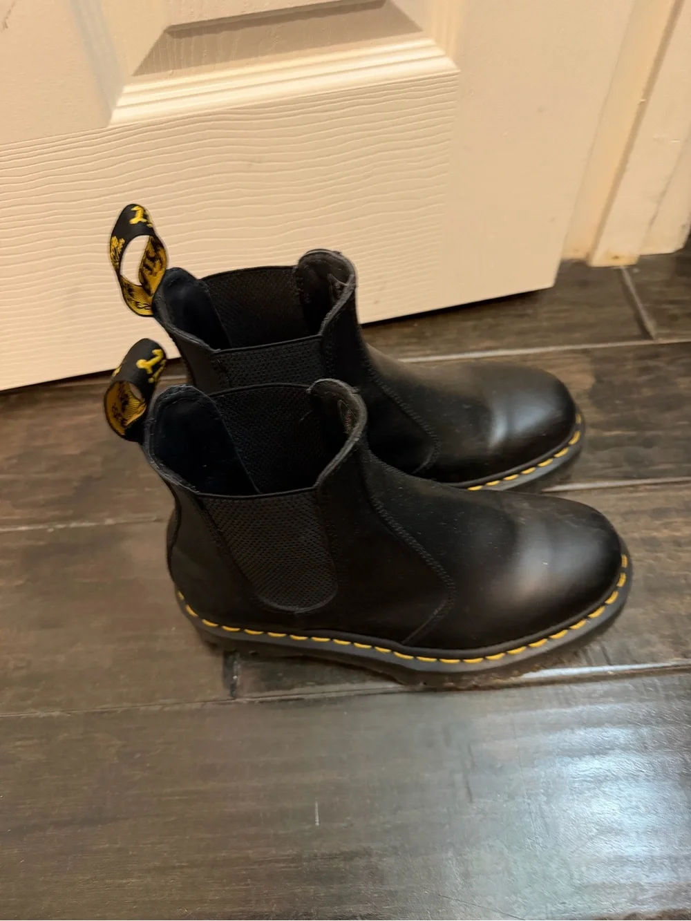 Black Doc Martens Chelsea Boots with Yellow Stitching
